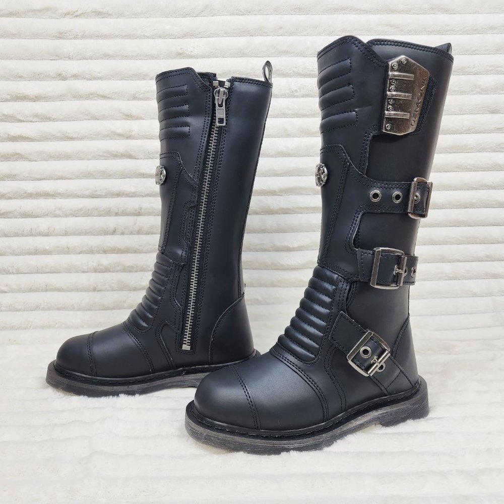 Combat Biker Boots Black Matte Lightning Bolt Tread Bolt 405 Goth Punk - Picture 5 of 9